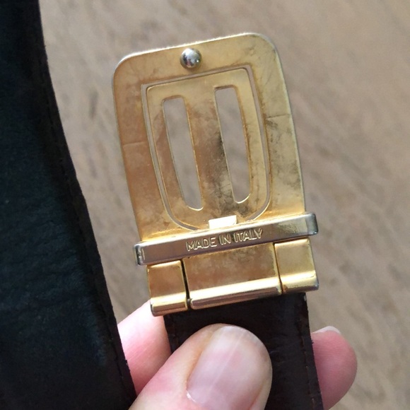 Vintage Italian black brown leather belt adjustabl - Picture 4 of 8